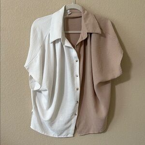 SHEIN Two-Tone White and Tan Blouse